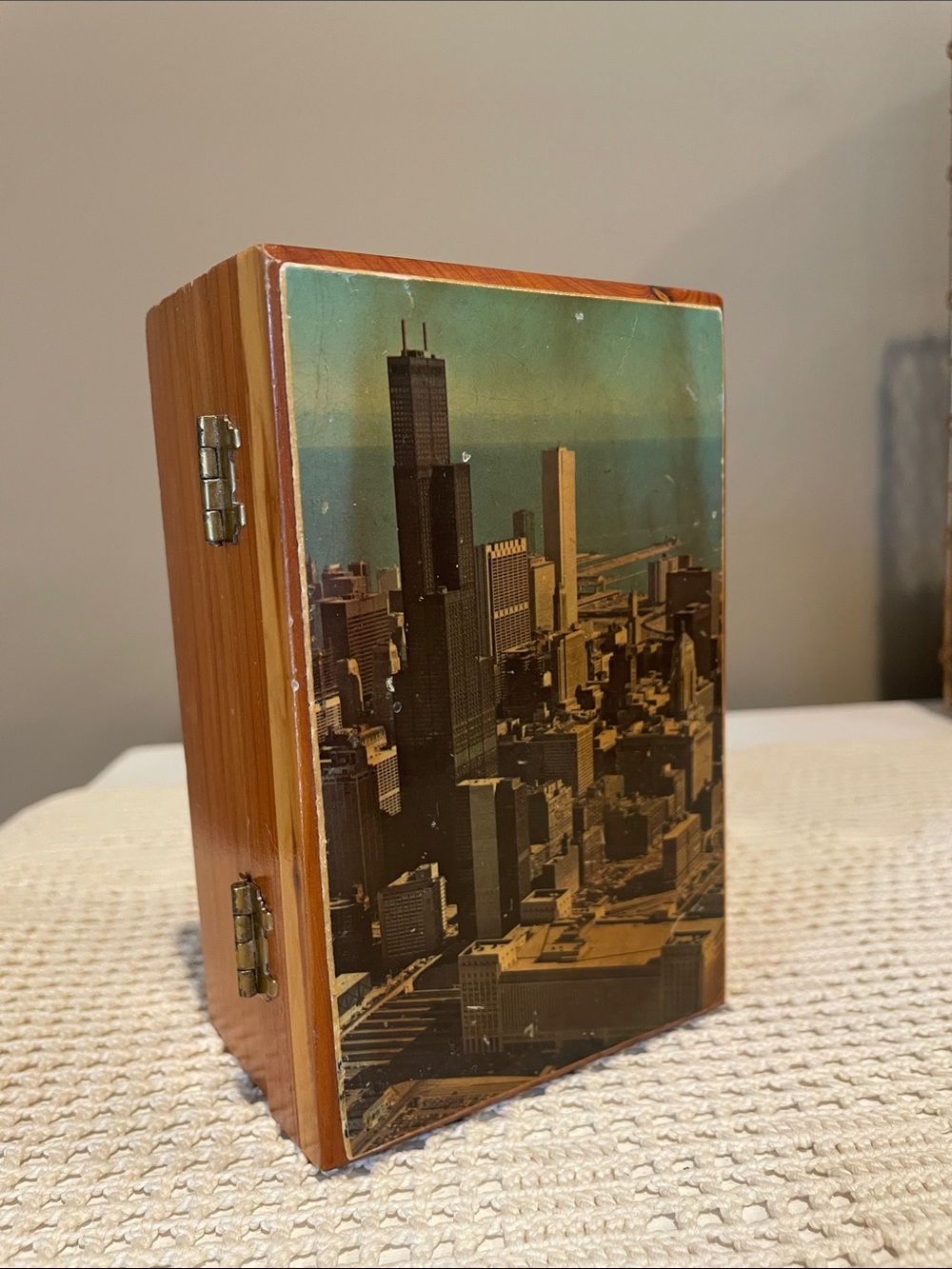 Vintage Chicago City Skyline Wood box - trinket - jewelry box